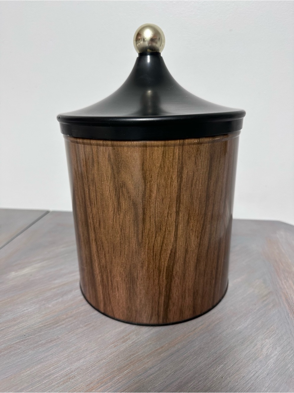 Vintage Midcentury 1960’s Decoware Faux Woodgrain Tin Ice Bucket